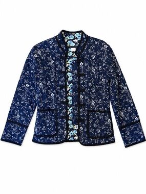 Vintage Anthropologie Quilted Floral Navy Jacket